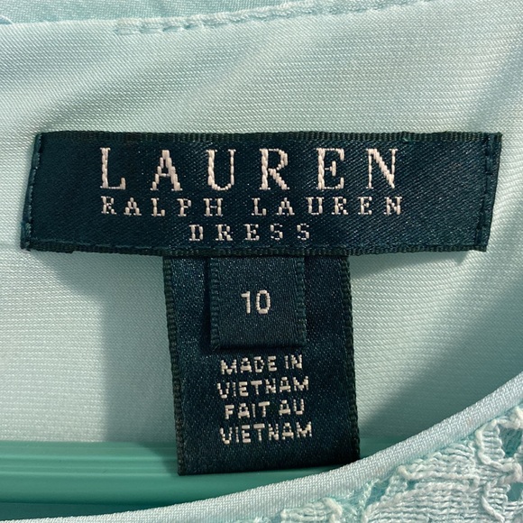 Lauren Ralph Lauren blue-green lace overlay sheath dress size 10 GUC - Picture 2 of 5